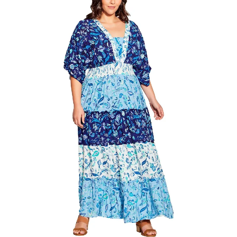 Sporty Wear Avenue Womens Plus Full Length Printed Maxi Dress