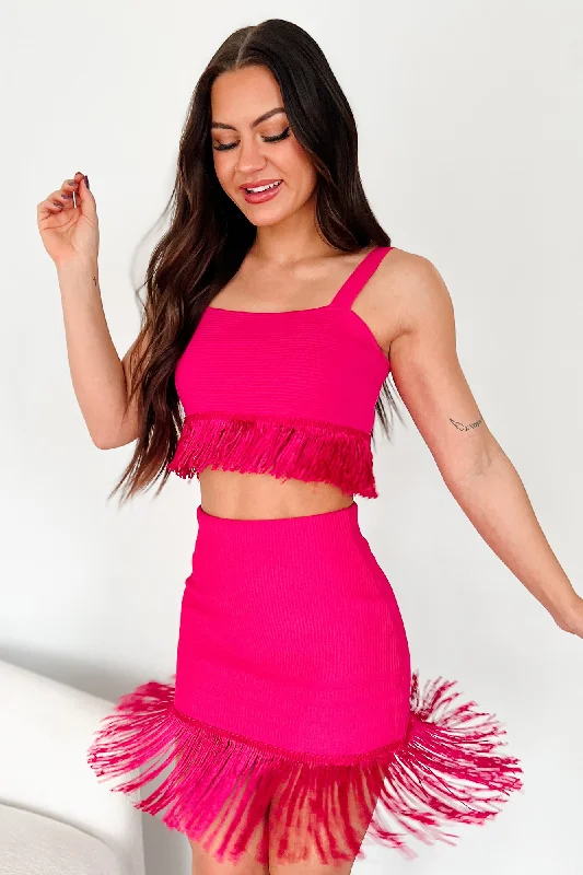 Trendy Layers Spin Me Around Fringe Two-Piece Set (Fuchsia)