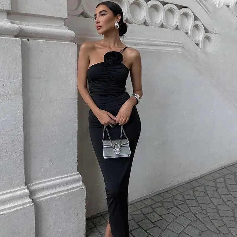 Relaxed Weekend Wear David Black Rosette Formal Maxi Dress
