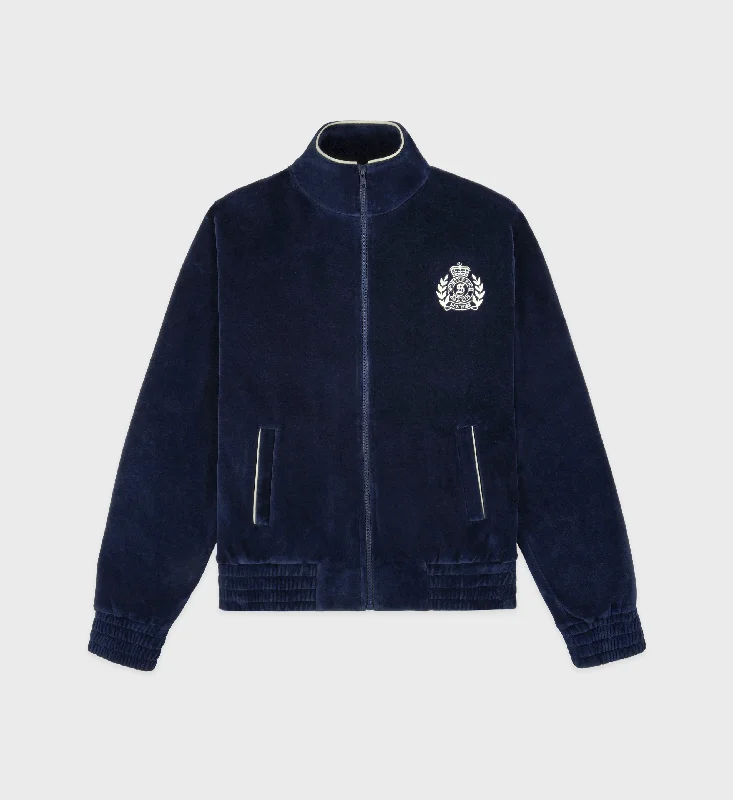Weekend Comfort NY Crest Velour Track Jacket - Navy/Cream