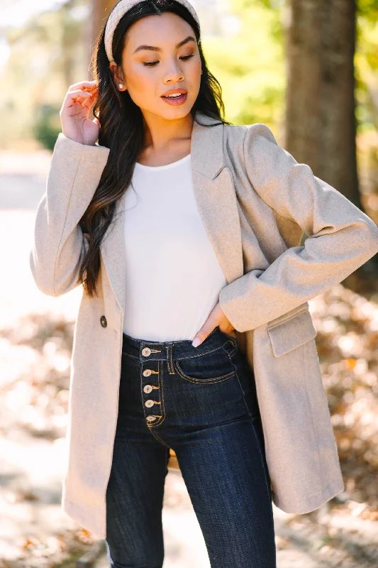 Comfortable Tops Looking Out Oatmeal Brown Fleece Coat