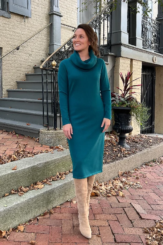 Soft Feel THE EMERY COWL NECK SWEATER DRESS IN EMERALD (FINAL SALE)