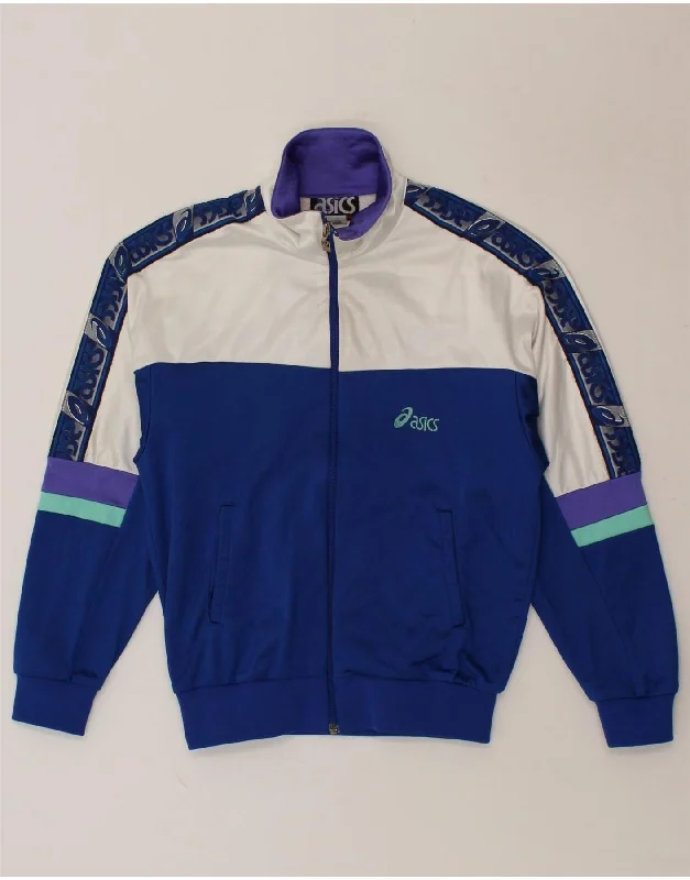 Soft Casuals ASICS Womens Tracksuit Top Jacket IT 44 Medium Blue Colourblock Nylon