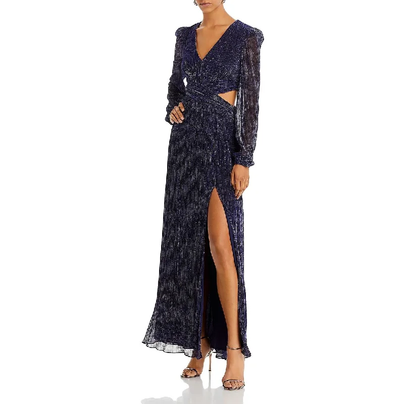 Light Layers Aqua Womens Metallic Cutout Maxi Dress
