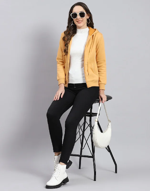 Soft Comfort Wear Women Orange Solid Hooded Full Sleeve Sweatshirt