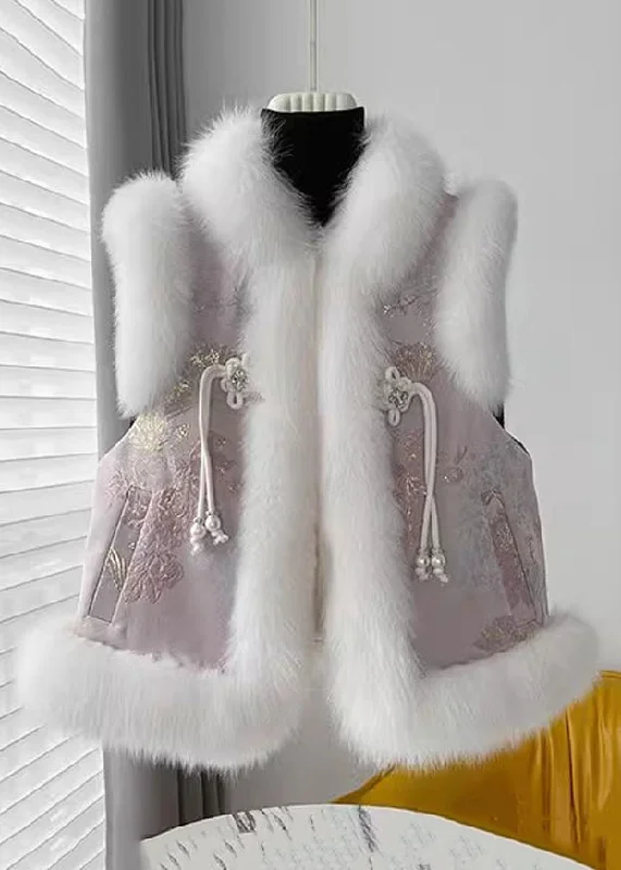 Soft Textures Loose Pink Fur Collar Patchwork Cotton Filled Waistcoat Sleeveless
