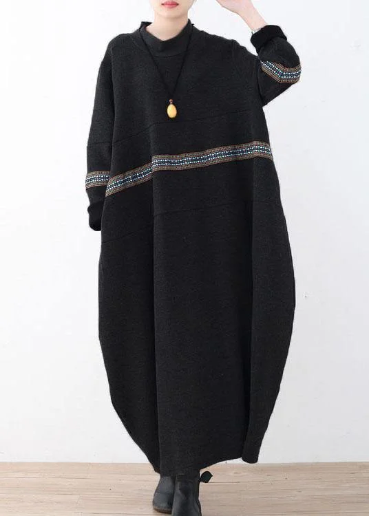 Soft Fabric Looks Simple Black Patchwork Print Loose Fall Dress