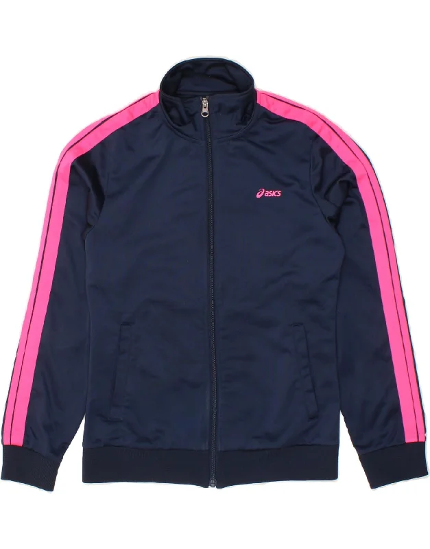 Soft Wearables ASICS Womens Tracksuit Top Jacket UK 8 Small Navy Blue