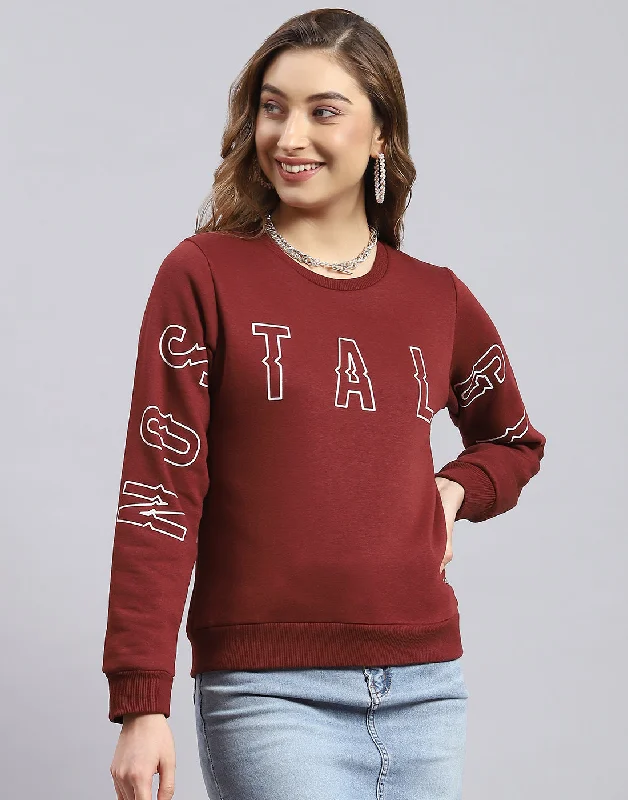 Comfortable Tops Women Brown Printed Round Neck Full Sleeve Sweatshirt