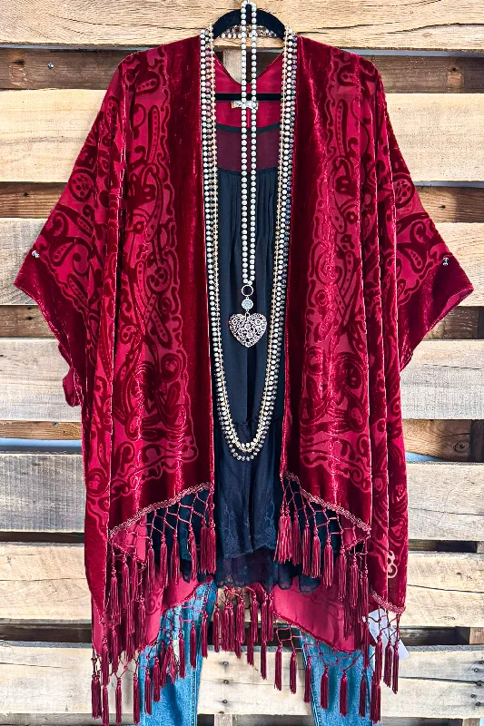 Comfortable Chic Wrapped In Greatness Oversized Burnout Velvet Kimono - Burgundy