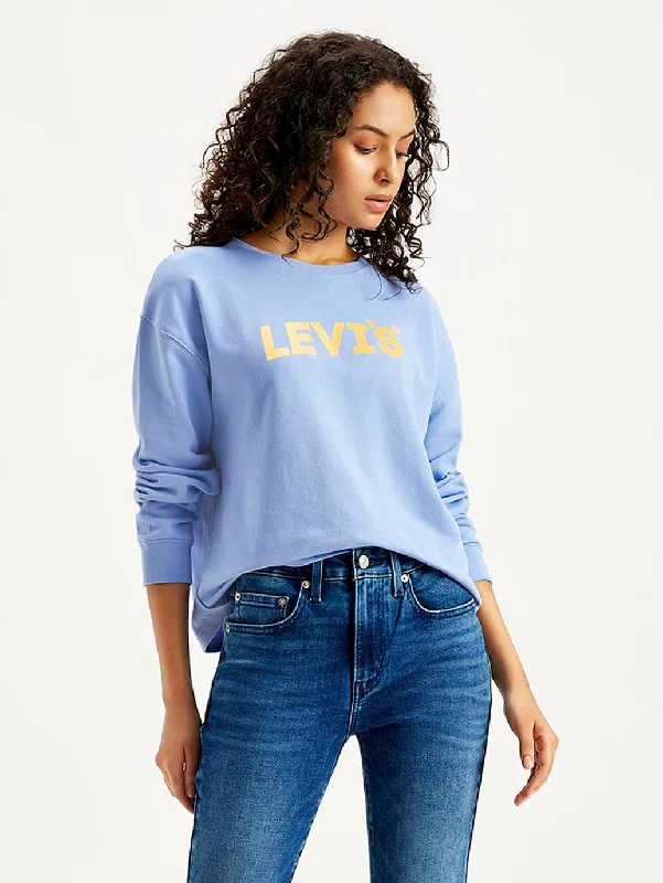 Cozy Footwear Women's Brand Logo Blue Crew Neck Sweatshirt