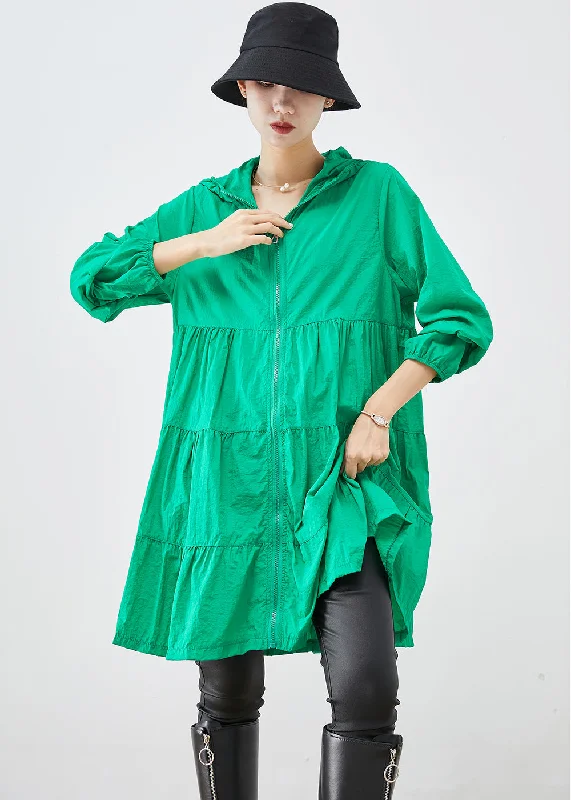 Comfortable Fitwear Fine Green Hooded Patchwork UPF 50+ Coat Fall