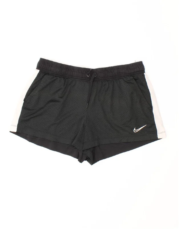 Modern Chic NIKE Womens Sport Shorts UK 14 Medium Black Colourblock Polyester
