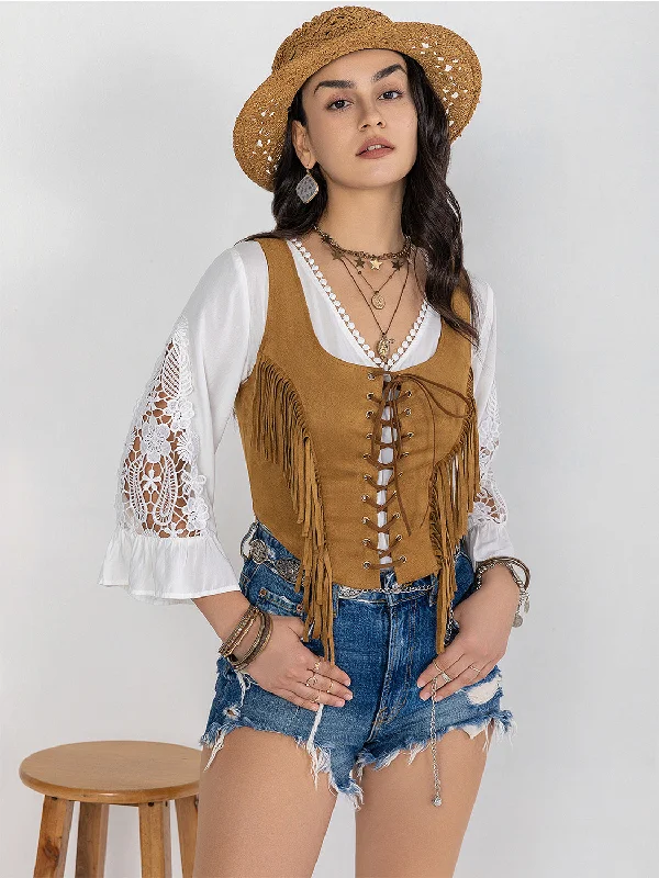 Sporty Wear Fringe Lace-Up Vest