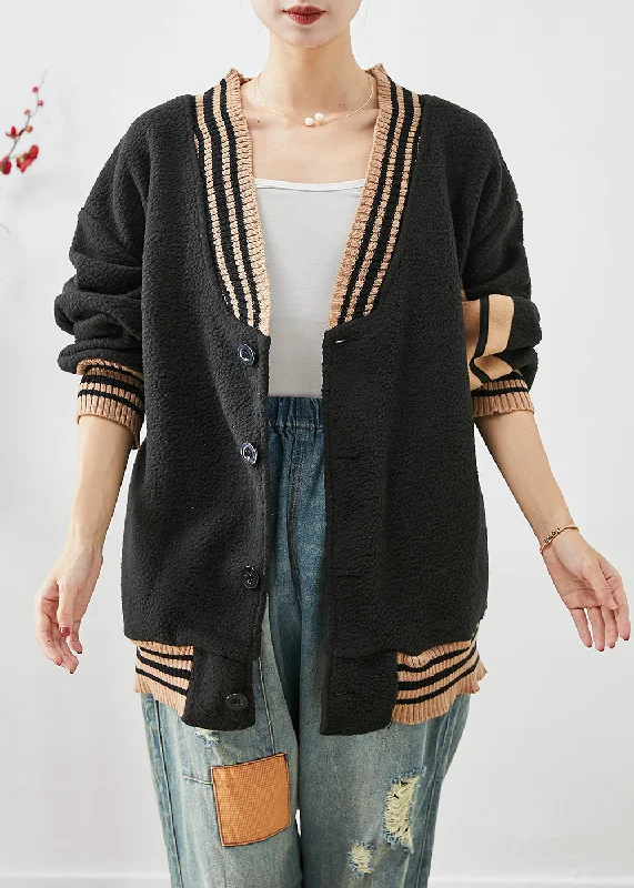 Relaxed Tops Casual Black Oversized Patchwork Teddy Faux Fur Coats Fall
