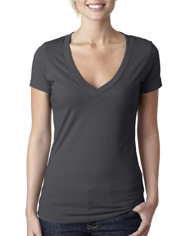 Comfortable Tops Next Level Ladies CVC Deep V-Neck Tee | Charcoal