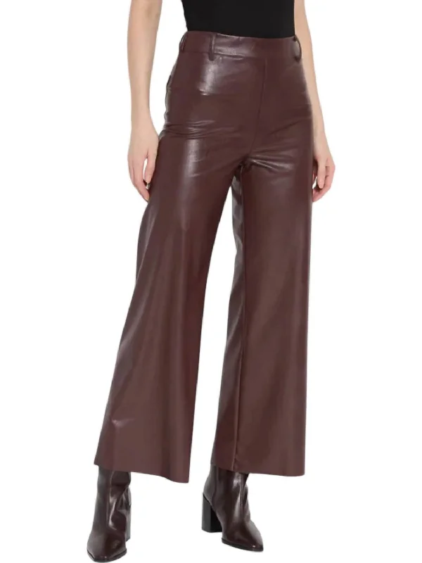 Easy Comfort Style Vegan Leather Wide Leg Pants In Deep Burgundy