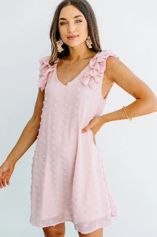 Cozy Apparel Very Persuasive Blush Pink Swiss Dot Dress