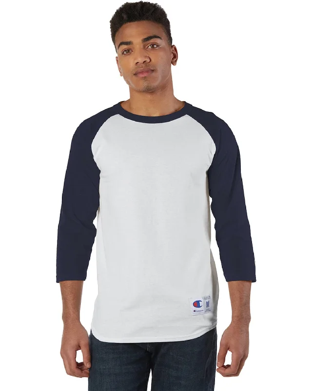 Simple Chic Champion Cotton Raglan Baseball Jersey | White/ Navy