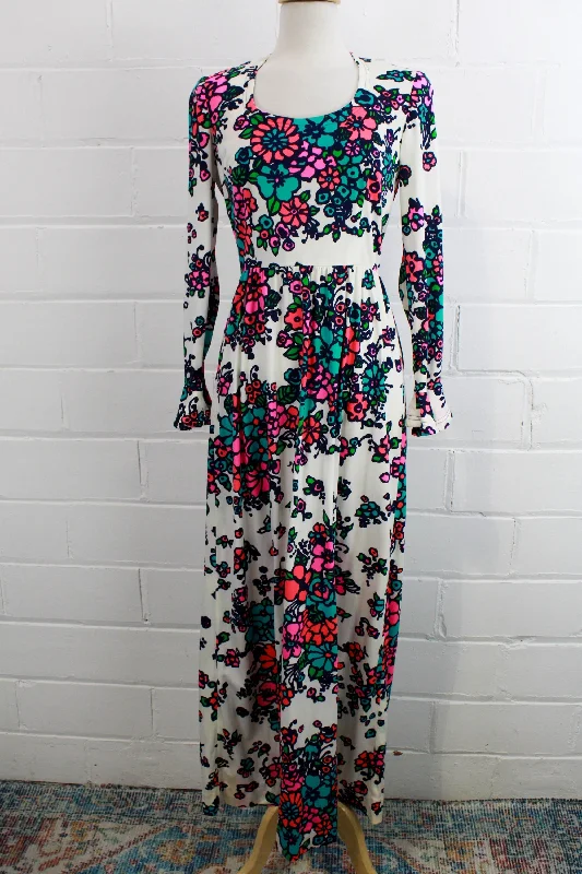 Cozy Outerwear Vintage 1970s Pink Floral Maxi Dress, Deadstock Keram New York, S/M