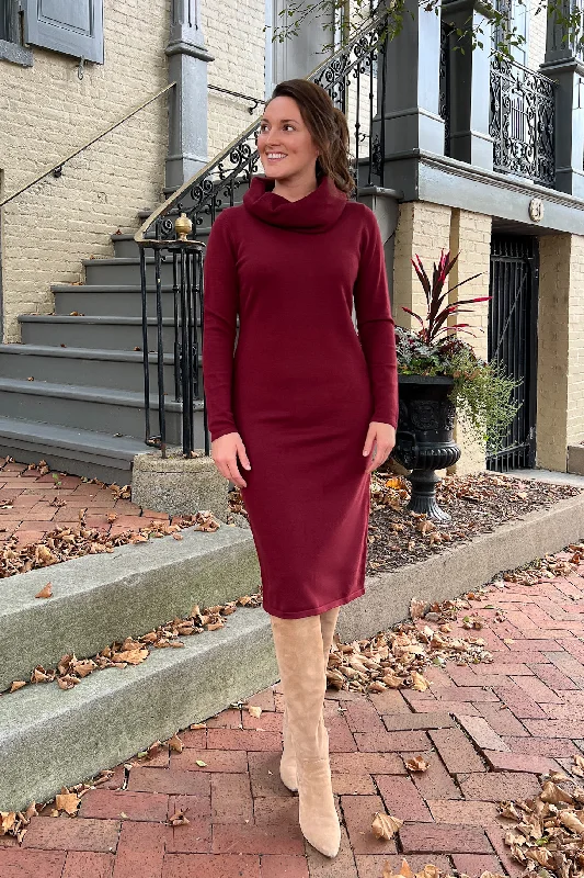 Comfortable Jeans THE EMERY COWL NECK SWEATER DRESS IN BURGUNDY (FINAL SALE)