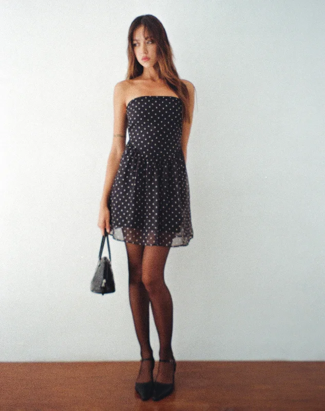 Trendy Layers Murni Bandeau Mini Dress in Polka Black Chiffon