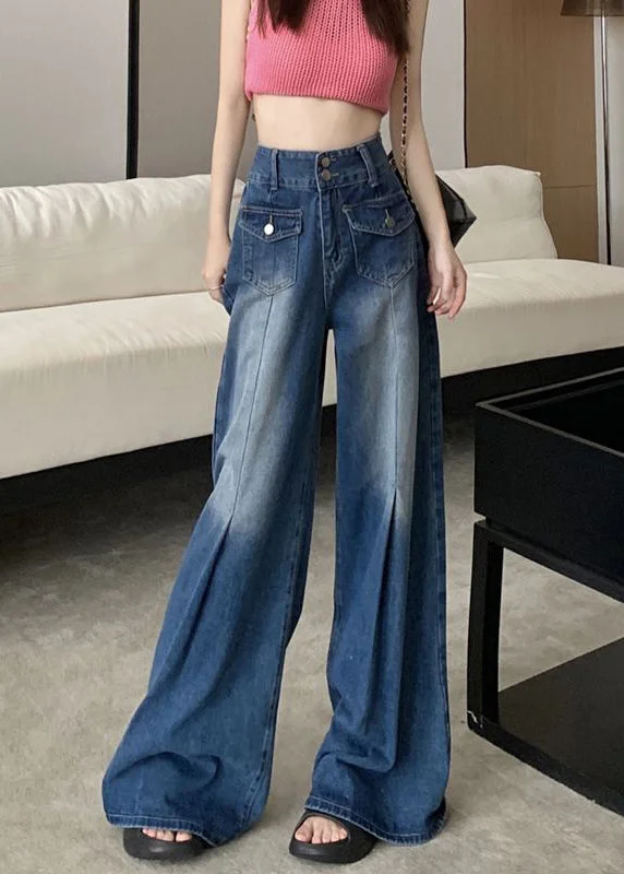 Soft Layers Modern Blue Pockets High Waist Denim Pants Summer