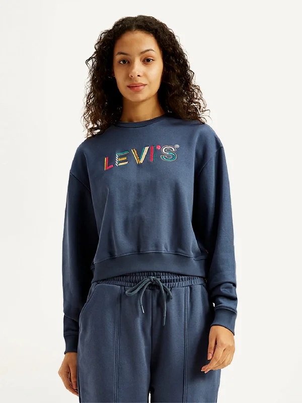 Simple Comfort Women's Brand Logo Navy Crew Neck Sweatshirt