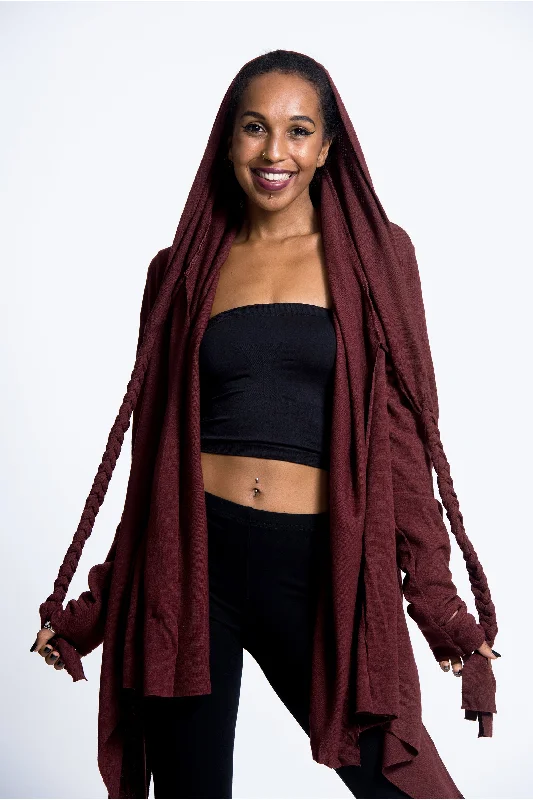 Comfortable Sweaters Hooded Cardigan in Maroon