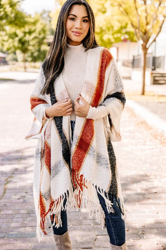 Cozy Footwear On The Go White Plaid Poncho