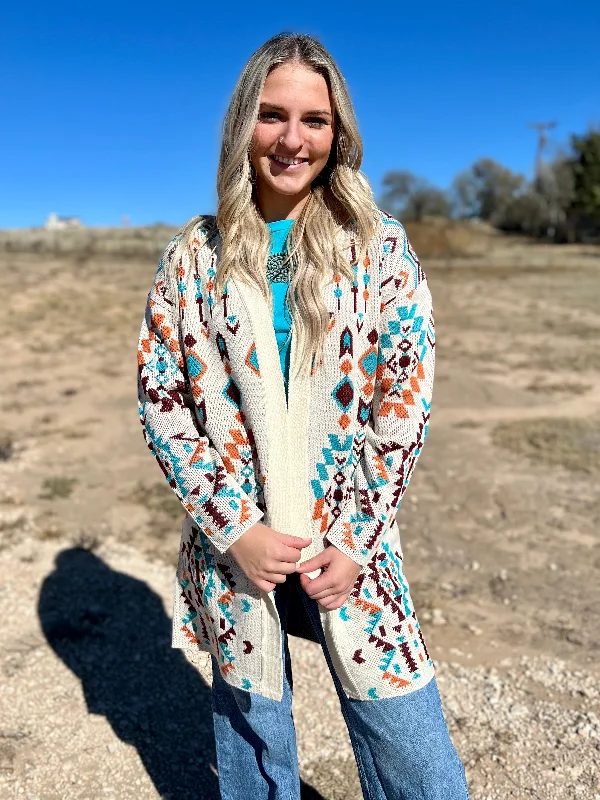 Effortless Outfits Turquoise And Orange Knitted Cardigan*