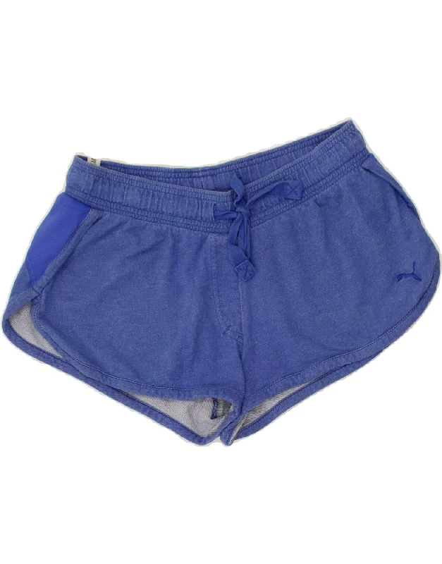 Easygoing Fashion PUMA Womens Sport Shorts UK 12 Medium Blue Cotton