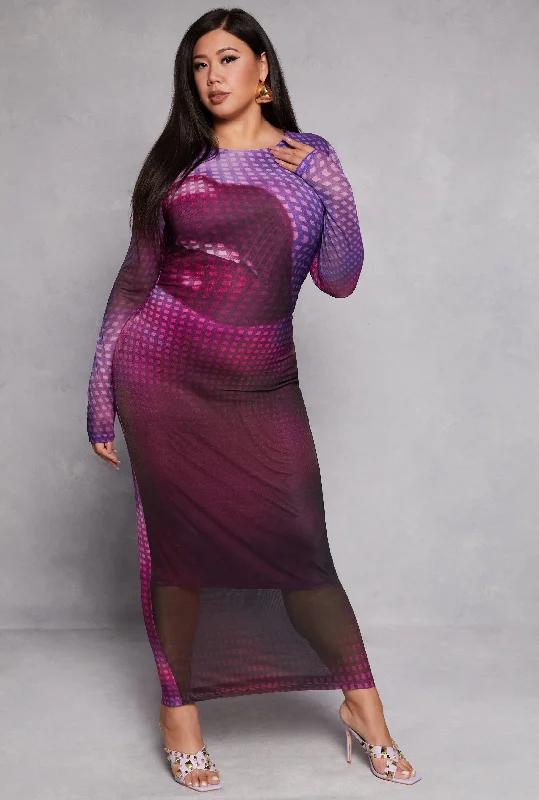 Effortless Outfits Plus Size Almost Famous Mesh Lip Graphic Dress