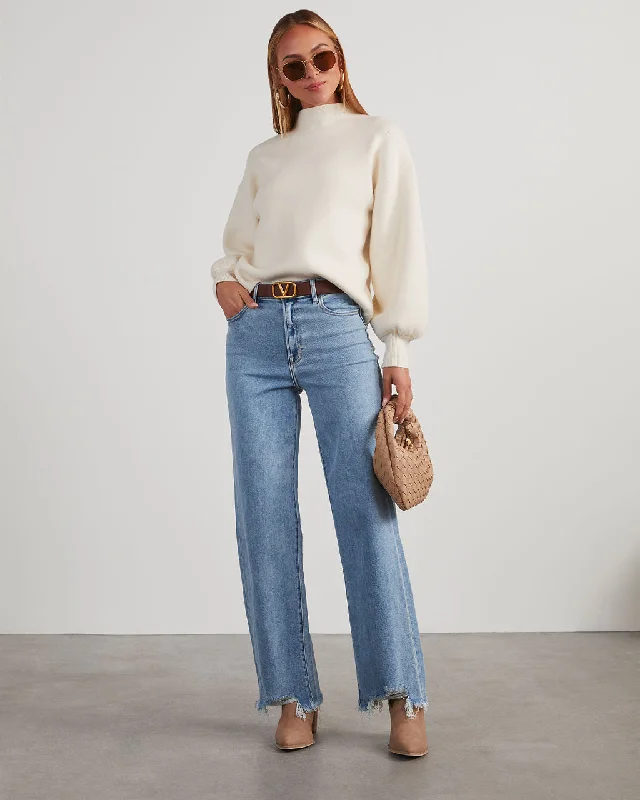 Comfy Chic Wear Mandy High Rise Stretch Frayed Wide Leg Jeans