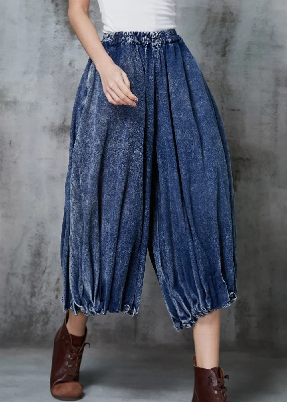 Cozy Chic Trends Casual Blue Oversized Wrinkled Denim Wide Leg Pants Spring