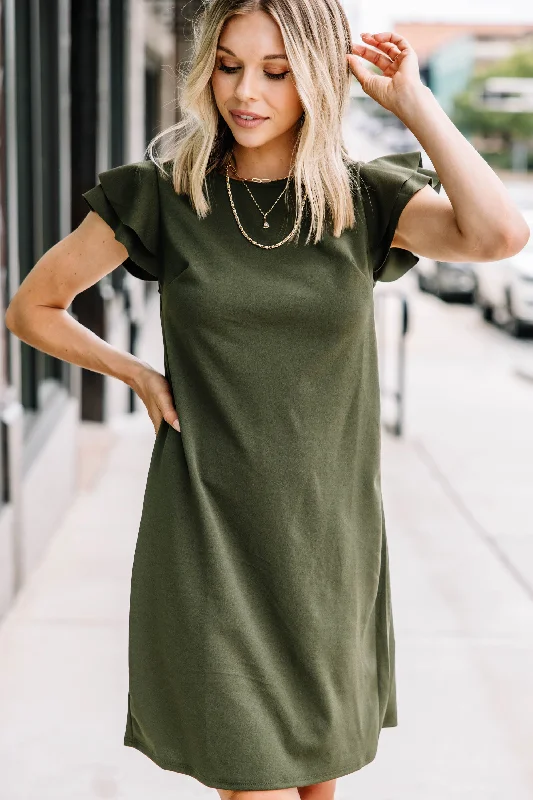 Comfortable Tops Beauty Bound Olive Green Ruffled Sleeve Dress