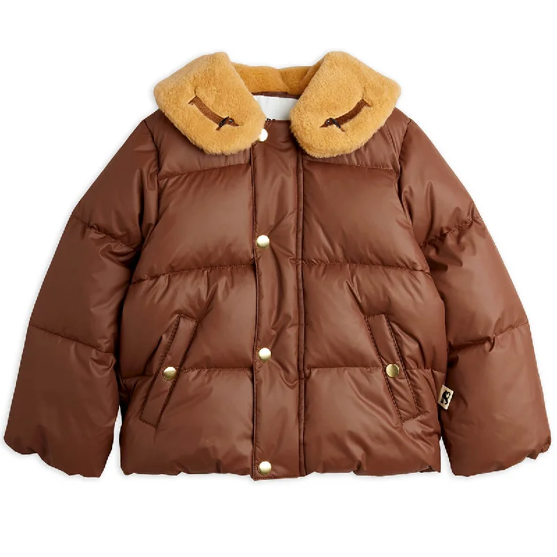 Warm Chic Dog Embroidered Puffer Jacket in Brown by Mini Rodini