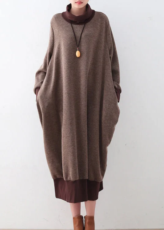 Cozy Chic Trends Chunky brown sweater dresses Loose fitting pullover boutique high neck winter dress patchwork Cozy Chic Trends Chunky brown sweater dresses Loose fitting pullover boutique high neck winter dress patchwork