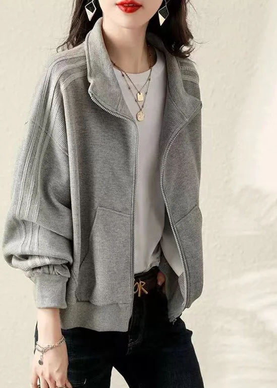 Light Layers Plus Size Grey Oversized Cotton Sweatshirt Coat Fall