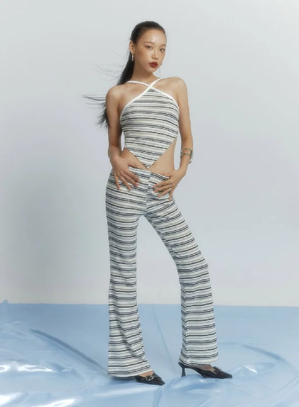 Stylish Jackets Cotton Stripe Bootcut Pants IY422