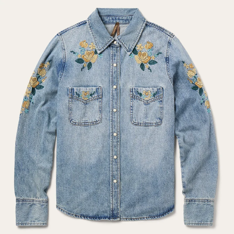 Comfortable Jeans Embroidered Loose Fit Denim Shirt