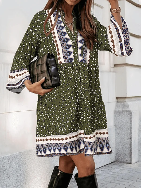 Everyday Outfits V-Neck Full Sleeve Floral Printed Bohemian Loose Dress for Women