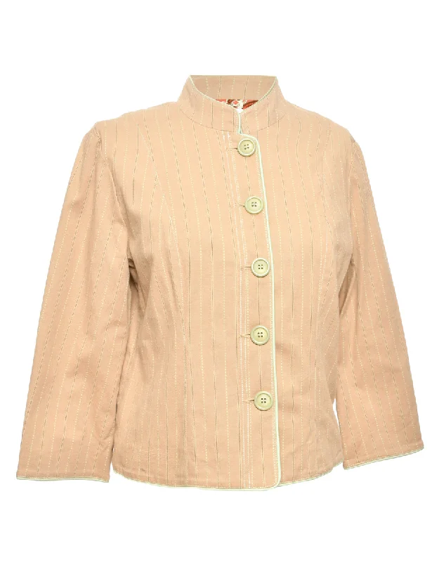 Cozy Fashion Coral Striped Classic Jacket - M