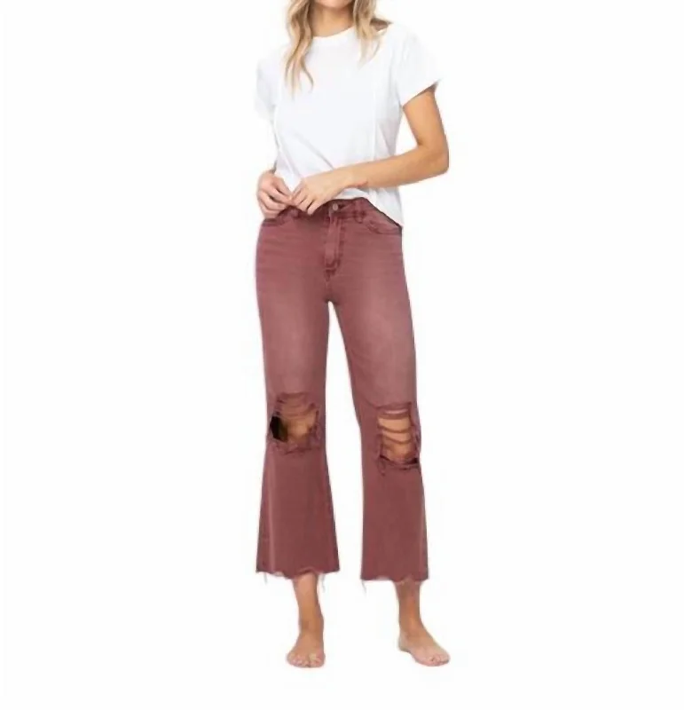 Chic Outfits 90's Vintage Crop Flare Jeans In Dark Red