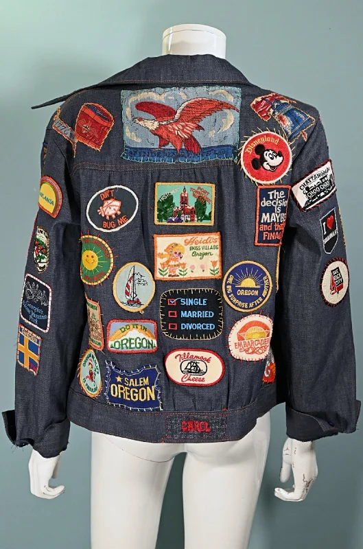 Sporty Comfort SOLD Vintage 70s Levis Denim Jacket, Travel Souvenir Patches, Oregon Disneyland OOAK M/L