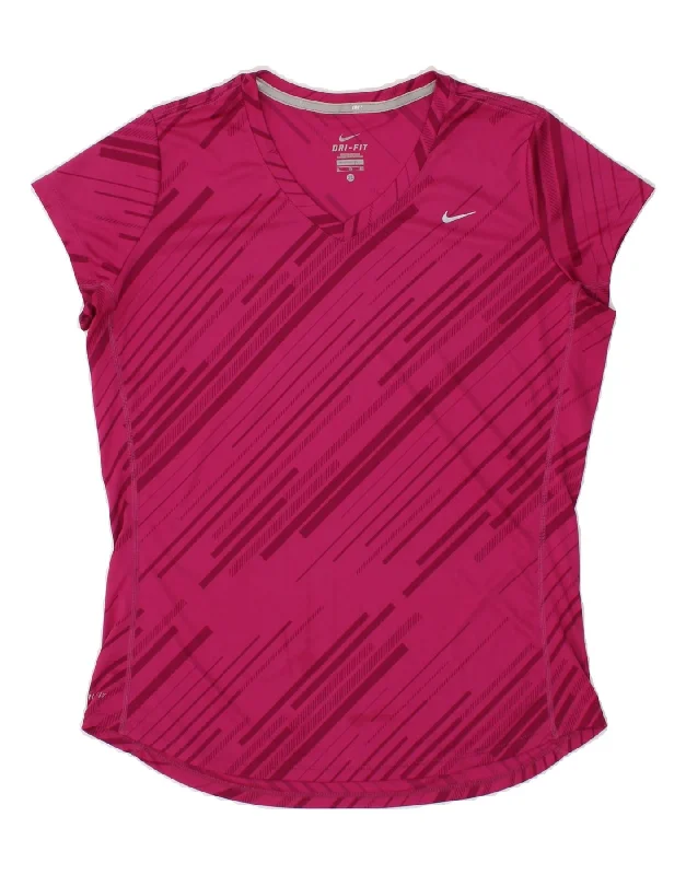 Trendy Looks NIKE Womens Dri Fit T-Shirt Top UK 18 XL Pink Striped