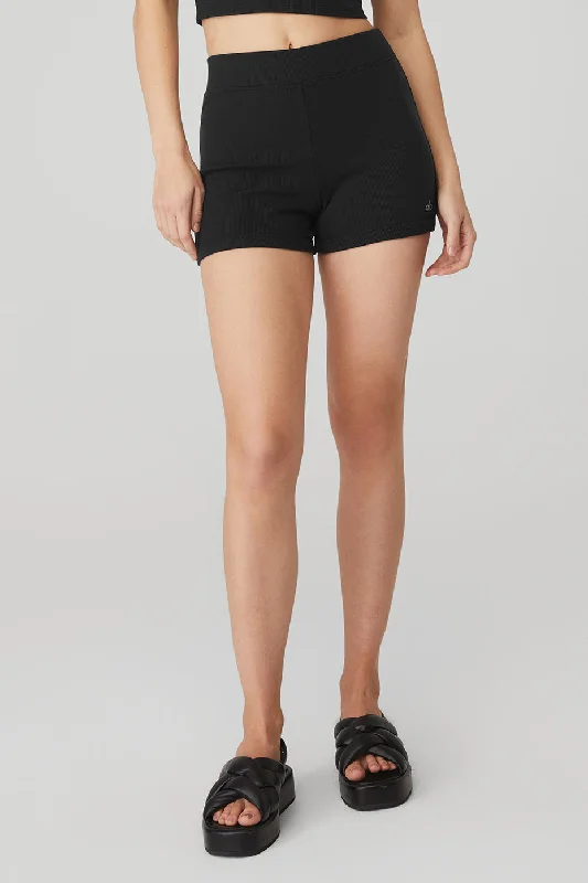 Comfortable Jeans Goddess Ribbed High-Waist Hot Short - Black