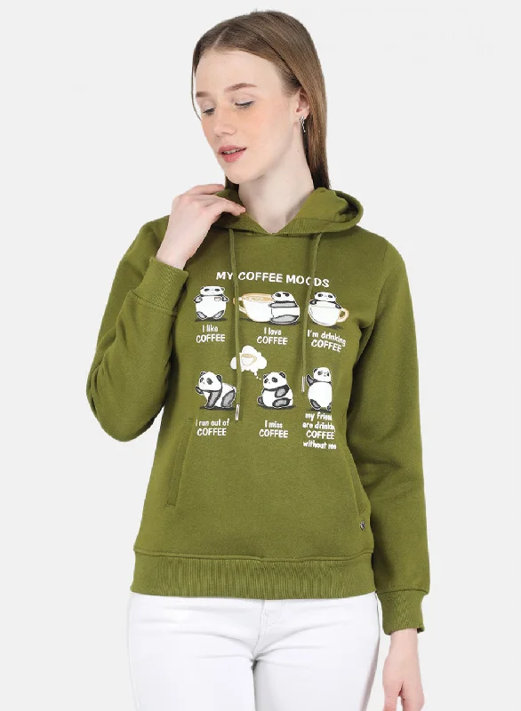 Casual Chic Looks Women Green Printed Sweatshirt