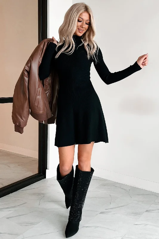 Cozy Fashion Trends Always On Your Mind Turtleneck Sweater Dress (Black)