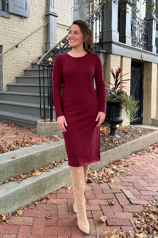 Sporty Wear THE QUINN EVERYDAY SCOOP NECK SWEATER DRESS IN BURGUNDY (FINAL SALE)